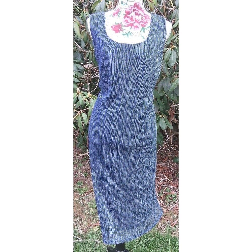 Vintage Metallic Blue Womens 18W Mother Of The Bride Midi Cocktail Dress Resort